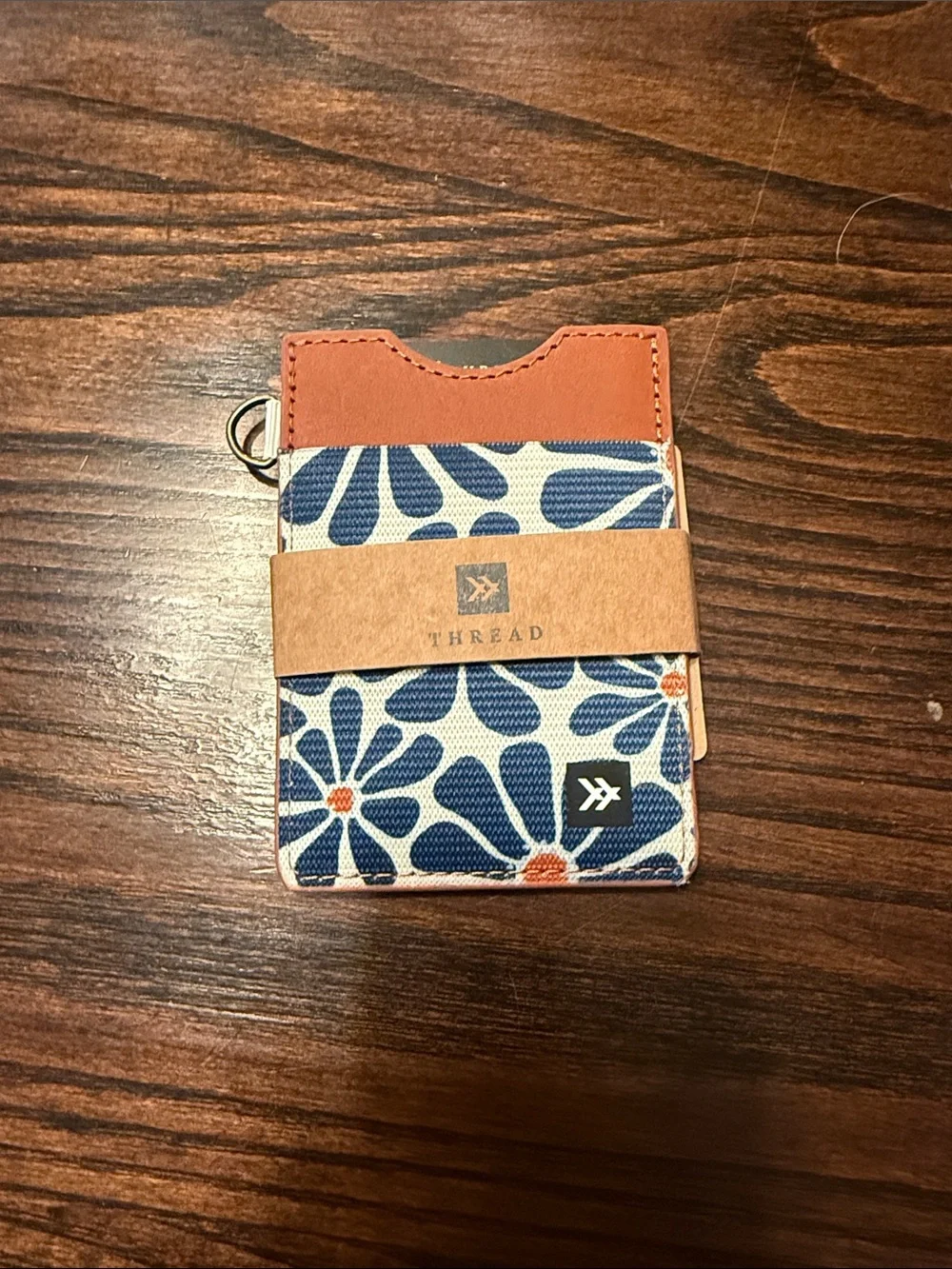 Thread Blue Floral Card Wallet with Tan Accent